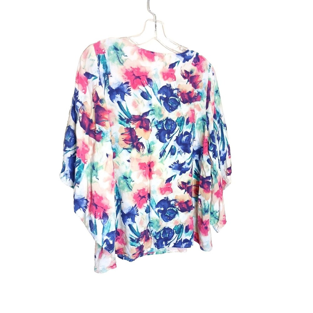 Y0111. Andree Watercolor Floral Blouse Waterfall Sleeve Plus Size V-Neck 1X - Picture 6 of 9